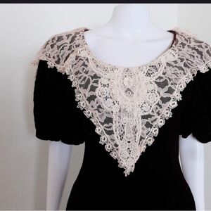 Cachet 80’s Velvet Black Dress sz7/8 whimsygoth Victorian Prairie cottagecore